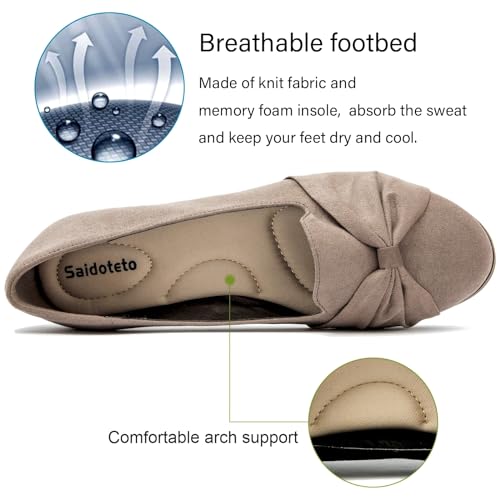 Saidoteto Women's Ballet Flats, Comfortable Round Toe Slip On Flat Shoes Classic Suede Office Dress Shoes for Work2