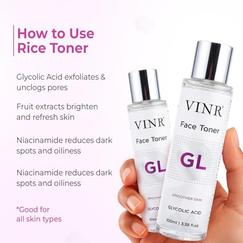 Image of VINR 7% Glycolic Acid Toner For Glowing Skin with 2% Niacinamide & 0.5% Hylauronic Acid |Dull & Uneven Texture, Pores & Blackheads | Hydrating Daily Face Toner for Women & Men | All Skin Types - 500ml(Pack of 5)