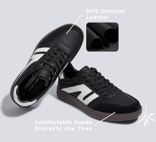 Image of LUCKY STEP Women Retro Gum Sole Fashion Sneakers | Genuine Leather Classic Tennis Skate Walking Shoes Anti Slip Trainers