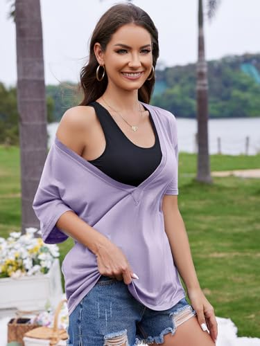 Image of UNCLECAT Womens Deep V Neck T Shirts Summer Oversized Short Sleeve Tops | V Neck, Sexy, Solid, Loose Fit, Casual, Trendy, Going Out, Daily Wear, Workout