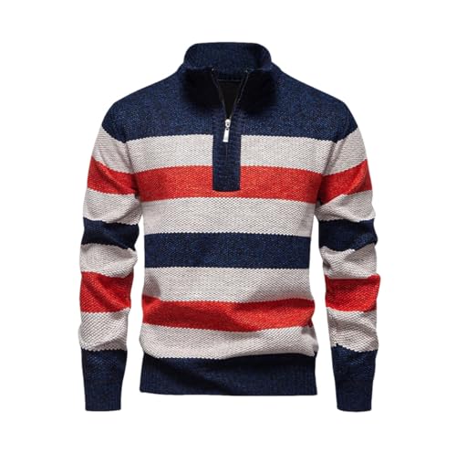 Men's Winter Knit Pullover - Patchwork Striped Fashion Stand Collar