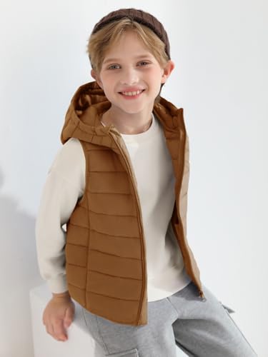Image of Haloumoning Boys Puffer Vest Kids Sleeveless Zip Up Jackets | Lightweight Puffy Down Jacket with Hood 4-14 Years