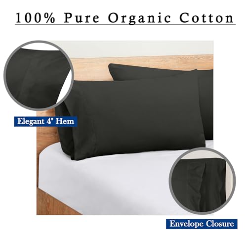 Image of ROYALE LINENS 300 Thread Count 100% Long Staple Combed Cotton Pillowcases Set of 2 - Ultra Soft- King Bed Pillow Cover - 20 inchx40 inch - Breathable, Cool & Crisp Percale Black Pillow Cases (King, Black)