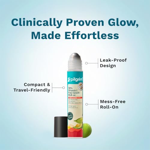 Image of Pilgrim 10% Vitamin C Face Serum Roll-On for Glowing Skin with Niacinamide & Glutathione, Kakadu Plum | Reduces Dark Spots, Brightening Serum for Even Skin Tone | For All Skin Type - 25ml (Pack of 3)