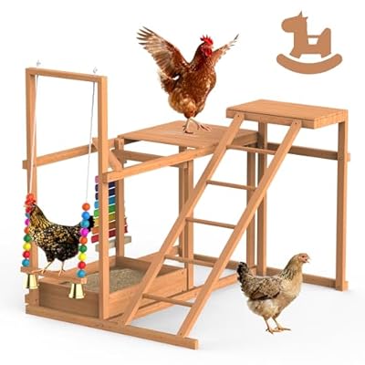Phonjoroo Chicken Coop, Chicken Perches with Swing Toy & Ladder & Platforms & Food Storage, Poultry Coop Cage Accessory Toy Outdoor for Entertainment Backyard Farm