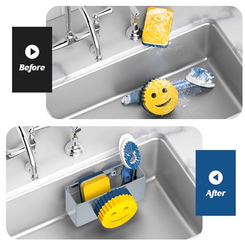 Utobao Sink Caddy with Suction Holder, Stainless Steel Kitchen Sink Organization for Smiley Face Sponge, Dish Brush, Soap - Gray