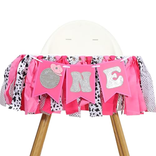 Image of Cowgirl One Birthday High Chair Banner,Disco 1st /First Birthday Decorations | Disco Party Girls Smash Cake Decorations,My First Rodeo