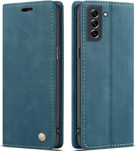 Image of ClickCase for Samsung Galaxy M42 5G Sheepskin Series Faux Soft Leather Wallet Flip Case Kick Stand with Magnetic Closure Lightweight Slim Flip Cover for Samsung Galaxy M42 5G (Greenish Blue)