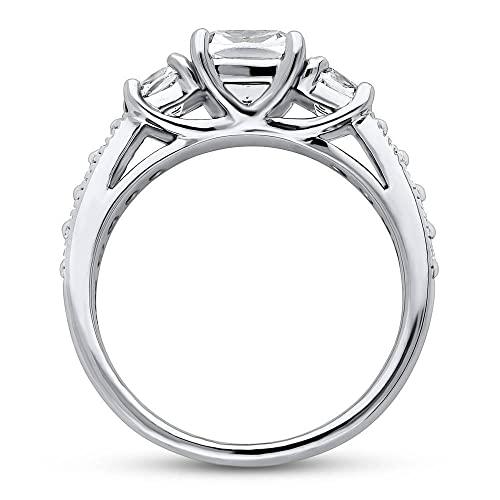 BERRICLE Sterling Silver 3-Stone Wedding Engagement Promise Rings for Her, Stackable Band Ring Set for Women, Cubic Zirconia CZ - Sapphire-Blue, Cushion, Princess, Round Cut4