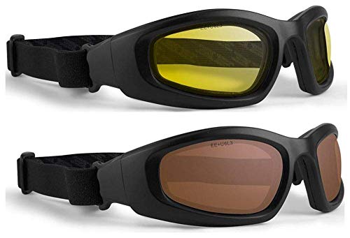 2 Pairs Epoch Motorcycle Goggles With Black Frames And Yellow Amber Lenses #TOP17