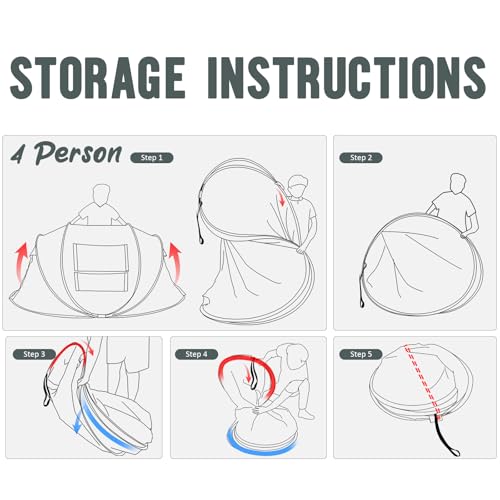 WYDHven Pop Up Tents for Camping, 4 Person Camping Tent with Extra Storage, UV Protection Waterproof Tent Fully Taped Seams, 2 Doors Easy Pop Up Tent for Camping, Hiking and Traveling by WYDHven - Image 6