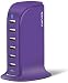 Aduro 40W 8A 6-Port USB Desktop Charging Station Hub Wall Charger for All Tablets and Smartphones with Smart Flow Technology (Solid Purple)
