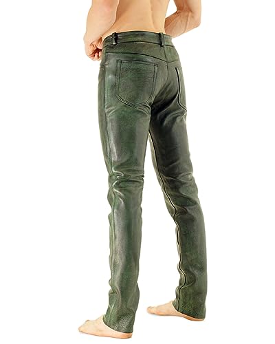 Bockle® Big Cheeker Green Leather Pants Men Jeans3