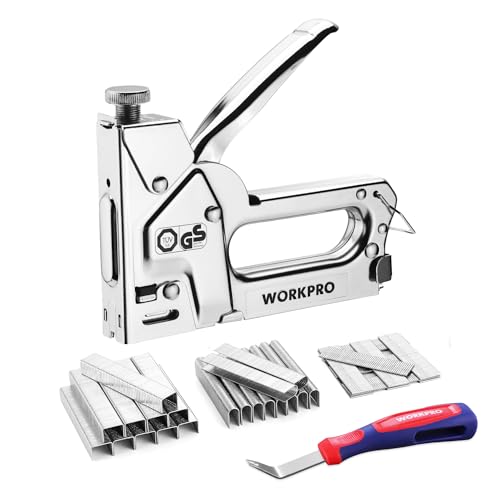 WORKPRO Upholstery Staple Gun, 3-in-1 Heavy Duty Staple Gun with Power Adjustment, 3000 pcs Staples and Stapler Remover, Manual Brad Nailer for Wood, Upholstery, Carpentry, Decoration DIY, Furniture