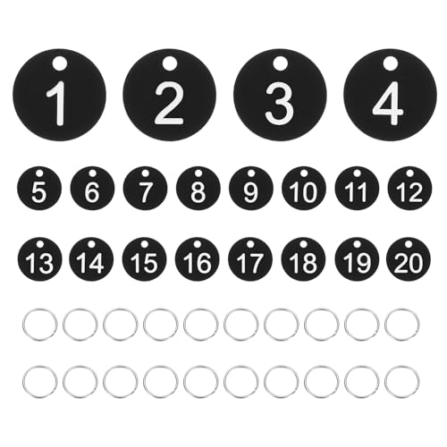 20 PCS Number Key Chain, Black Key Tags with Keyrings for Organizing Keys, Ideal for Gym Lockers, Hotel Rooms, Office Access Cards, Retail Inventory, and Event Equipment