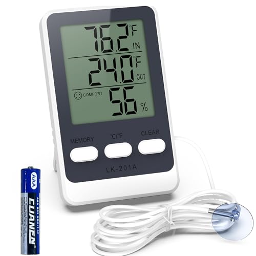 Ankilo Refrigerator Thermometer uk with Probe, Digital Freezer Thermometer Min/Max Function Large Display Mount/Stander Monitor Humidity Meter for Fridge Freezer Refrigerator Aquarium