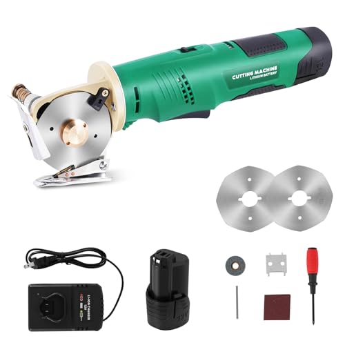 MXBAOHENG Electric Rotary Cutter Cordless Fabric Scissor with Safety Lock Rechargeable Cardboard Cutter for Cloth/Paper/Carpet/Leather Cutting Thickness ≤2.5cm (1 Battery)