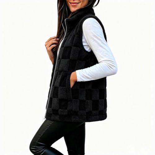 Womens Sherpa Fleece Vest Textured Zip Front Pockets Casual Fall Layering - image 7