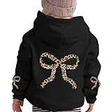 Bobeutou Girl's Leopard Bow Graphic Hoodies Cute Hooded Sweatshirts Kids Preppy Hoodie Long Sleeve Pullover Tops 3-12Y(Black,120)