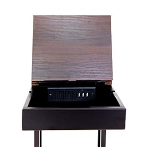SeeTable - Stash with Device Stand, Charging Station, and Storage (Dark Brown Frame/Walnut Finish Table Top) - C Table/End Table/Side Table/Accent Table SeeTable Stash with Device Stand Charging Station and Storage Dark Brown FrameWalnut Finish Table Top C TableEnd TableSide TableAccent Table