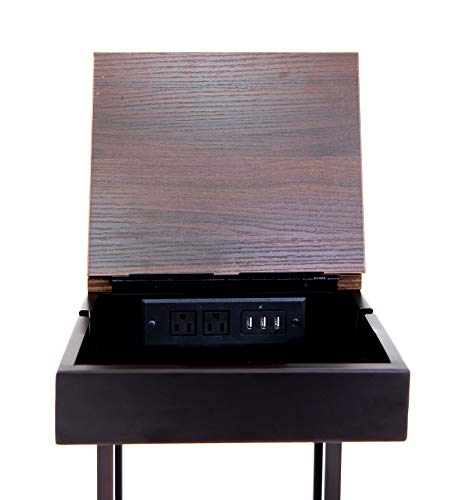 SeeTable-Stash-with-Device-Stand-Charging-Station-and-Storage-Dark-Brown-FrameWalnut-Finish-Table-Top-C-TableEnd-TableSide-TableAccent-Table SeeTable Stash with Device Stand Charging Station and Storage Dark Brown FrameWalnut Finish Table Top C TableEnd TableSide TableAccent Table