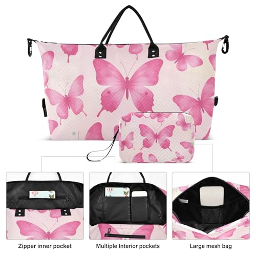 Butterflies Pink Travel Duffel Bag, Shoulder Weekender Overnight Bags - Large Gym Bag with Wet Pocket2