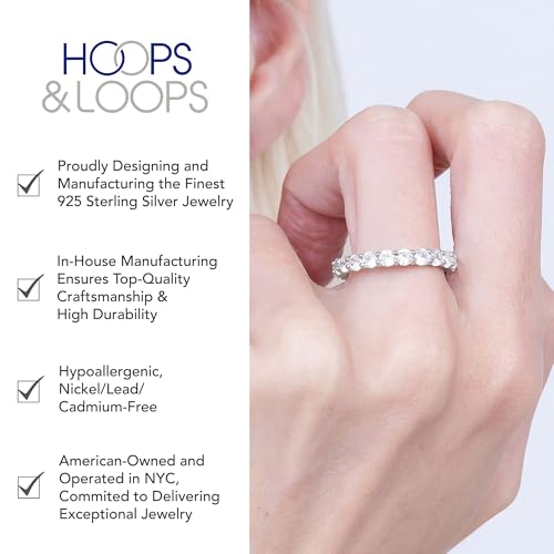 Hoops & Loops 925 Sterling Silver Cubic Zirconia 3mm Round-Cut Wedding Band Rings For Women, Anniversary Eternity Stackable Engagement Ring3