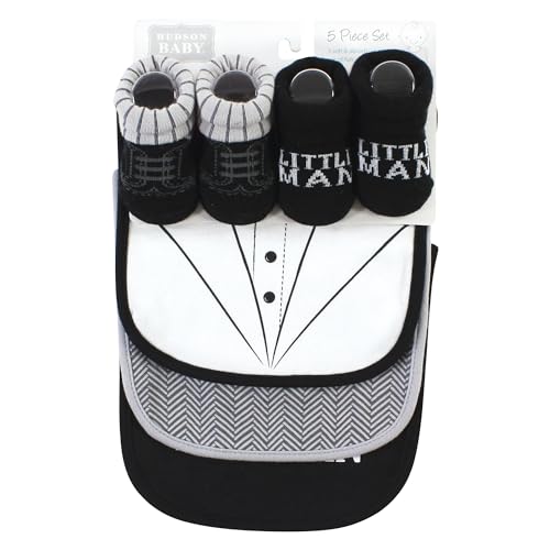 Image of Hudson Baby Unisex Baby Cotton Bib and Sock Set, Tweed Bow Tie, One Size