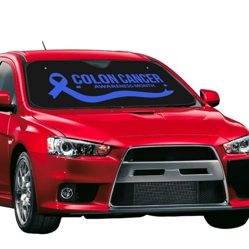 OKLRYNBV Windshield Sun Shade for Car Durable Bubble Aluminum Film Material Colon Cancer Awareness Car Sun Visor, Medium, Black