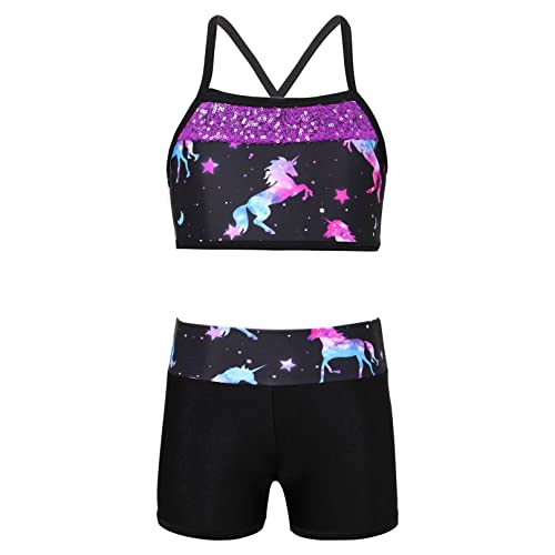 MSemis Girls' Kids 2-Piece Active Set Dance Sport Outfits Racer Back Top and Booty Short Gymnastics Dancing Clothes4