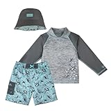 UV SKINZ Boys 3 Piece Sun and Swim Set with UPF 50+ Sun Protection – Boys Swimsuit, Toddler Swim Suits, Swimwear for Toddler & Boys (3T, Manta Rays)