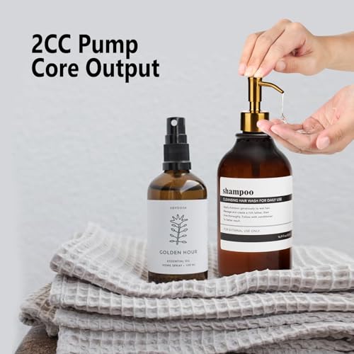 Image of Amoliar Mason Jar Liquid Soap Dispenser Lid, Stainless Steel Replacement Pump, Cute Farmhouse Decor for Dish Soap, Lotion, Hand Soap, Refillable Soap Pump, Golden 2 Pack, Waterproof Label, 2 Long Tube