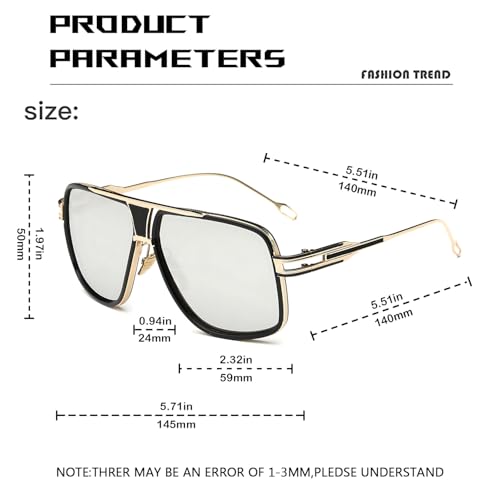 Image of Aviator Sunglasses for Men Retro Fashion Gold Oversized 70s shades