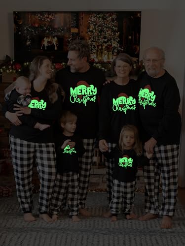 PATPAT Christmas Pajamas for Family Matching Sets Funny Glow In Dark Dinosaur Long Sleeve Plaid Pjs Sleepwear Sets3