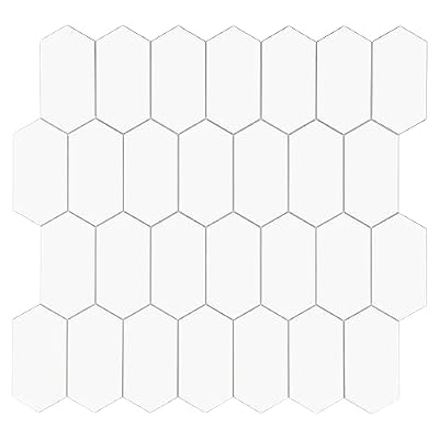 The Tiles Plaza 10-Sheet Peel and Stick Backsplash, 12" x 11.5" White Long Hexagon Self-Adhesive Wall Tile, Stone Composite Stick On Decorative Mosaic Tile for Kitchen Bathroom Fireplace
