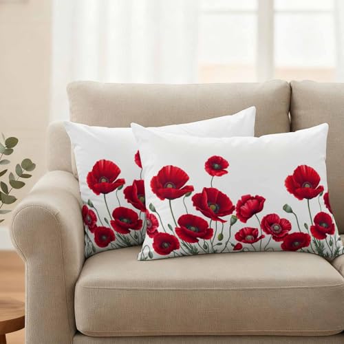 FIDGHNB Outdoor Throw Pillow Covers, Spring Red Opium Poppy Flower