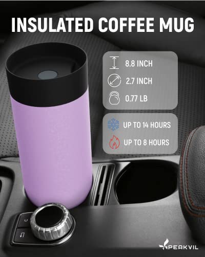 Peakvil 16 Oz Insulated Thermos Travel Coffee Mug With Push Button Lid - Leakproof Reusable 304 Stainless Steel Tumbler Cup For Keep Hot/Ice #TOP2