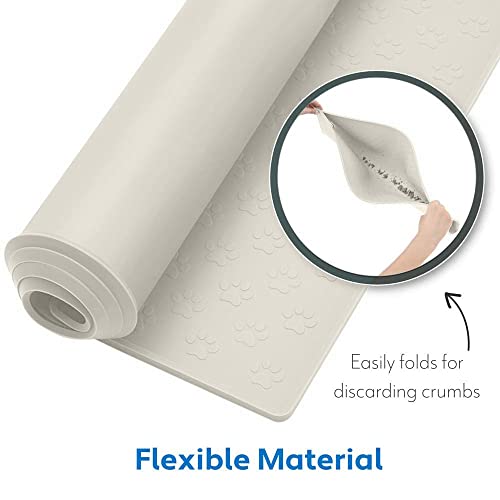 Mighty Monkey Silicone Pet Feeding Mat, Waterproof Placemat For Dog And Cat Bowls, Raised Edges, Prevent Water Spills And Food Messes On Floor, Paw Print Tray Mats, Dishwasher Safe, 18X12, Cream #TOP6
