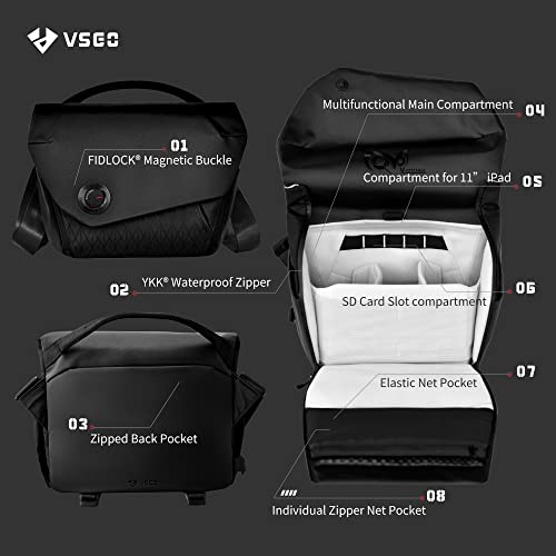 Image of VSGO 6L Quick-Access Waterproof Crossbody Camera Shoulder Bag V-BP04 | for DSLR and Mirrorless Cameras, Instant Magnetic-Mechanical Open & Close, Customizable Compartment, Adjustable Strap