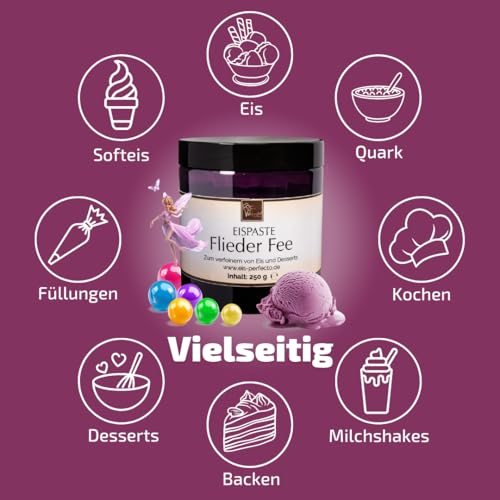Flieder Fee Eispaste Aroma für Klein und Groß Eis Desserts Pralinen Zum Verfeinern von leckerem Eis Getränke Kuchen Kekse Tortencremes Eiscremes Inhalt 250 g – Bild 5