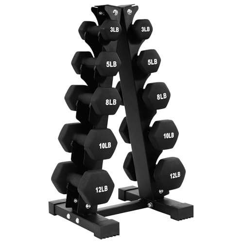 BalanceFrom Neoprene Coated Iron Dumbbell Hex Weights Set with Stand