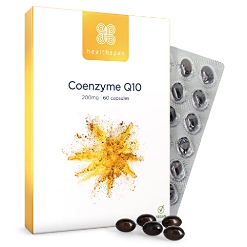 Healthspan Coenzym Q10 200 mg | 60 Kapseln | Zusatz von Vitamin B1 | Herzgesundheit und Energiestoffwechsel | Auf der Basis von Sonnenblumenöl | Vegan Cover
