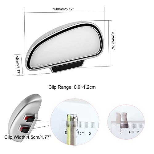Side View Blind Spot Mirror, Car Mirror Wide Angle Side Mirror 360 Degree Adjustable Attach On Rear View Mirror for Vehicle SUV Motorcycle - 1 PAIR OF LEFT & RIGHT, SILVER HOUSING - Thumbnail 4