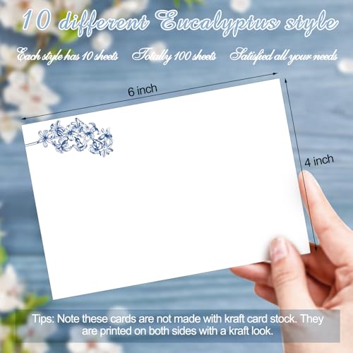 Image of Spiareal 100 Pcs Blank Note Cards Index Card, Blue, 4 x 6 in, Floral