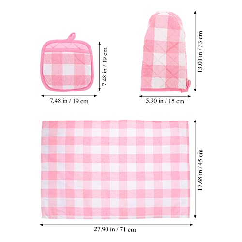 Mobestech Bbq Gloves 6Pcs Buffalo Check Plaid Oven Mitts And Pot Holders Set Pure Cotton Potholders Washable Gloves With Hanging For Kitchen Baking Cooking Grilling -Pink Grill Gloves #TOP6