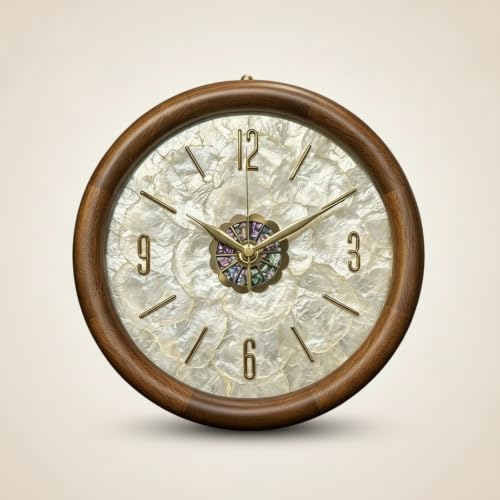 Reloj de mesa con nácar claro de diseño elegante analógico para chimenea 8