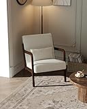 Garvee Mid-Century Modern Accent Chair, Sherpa Upholstery, Solid Wood Armchair with Removable Lumbar Pillow, Sturdy Reading Chair for Living Room, Bedroom, Guest Room, Easy Assembly, Beige