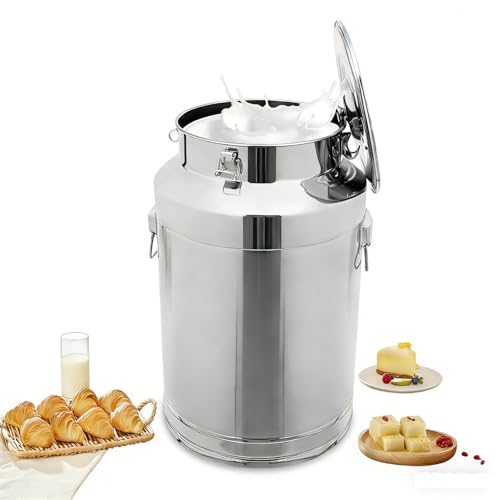 20 Gal / 23 Gal Stainless Steel Sealed Bucket,304 Food Grade Milk Dispenser & Wine Jug, Large 76L/88L Liquid Storage Container Tank with Locking Lid for Milk, Oil, Beverage, Grain (76L)