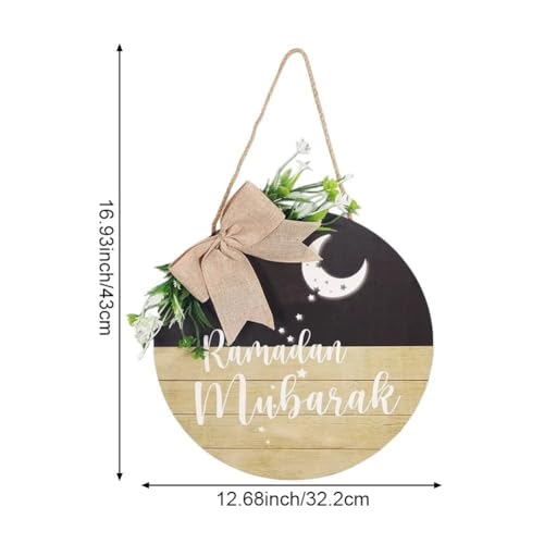 Letrero redondo de madera Eid Mubarak con grabado caligráfico para puerta 8