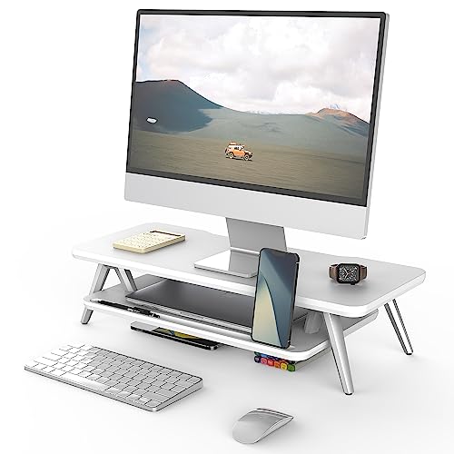 Image of Fenge Monitor Stand, Monitor Stands Riser for Desk, 23.6 Inch Wood Desk Shelf with Storage Organizer and Cable Management for Office Desk Accessories